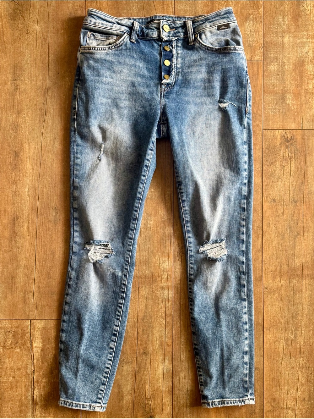 Mavi Tess High Rise Skinny Stretch Jeans Medium Distressed Wash Button Fly Sz 27